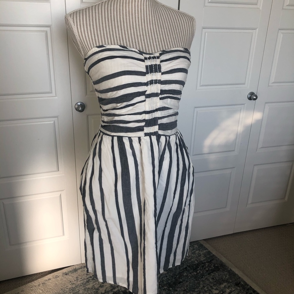 Ticking Stripe Strapless Dress